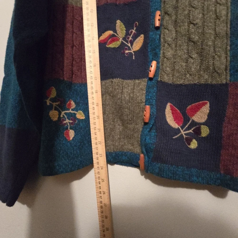 Vintage 90s Y2K Erika Embroidered Floral Cardigan Sweater Womens XL Toggles Boho - Picture 8 of 12